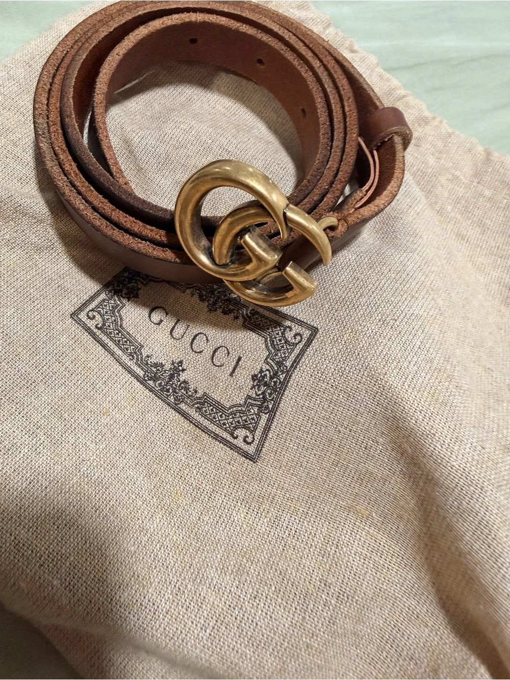 Gucci Brown Leather Double G Belt original proof in pictures of  receipt size110